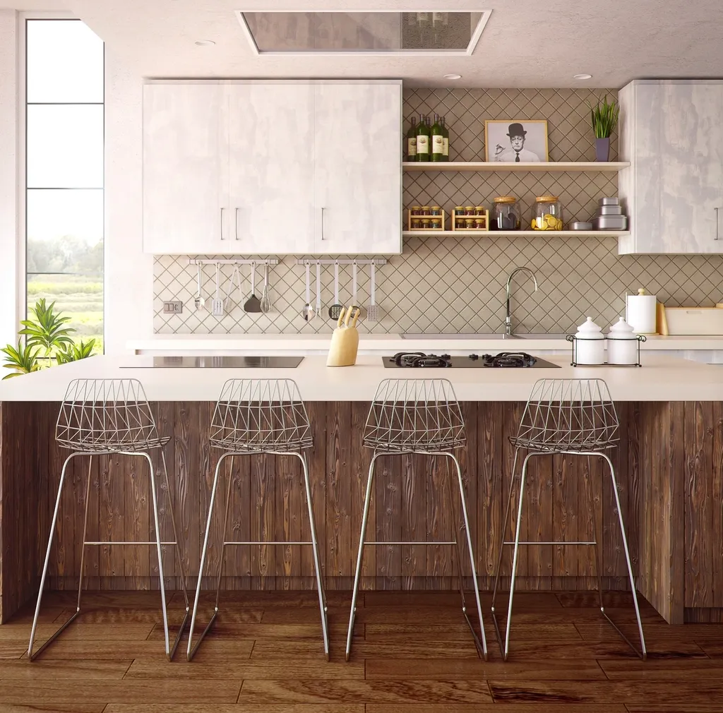 New kitchen with an island and bar stools